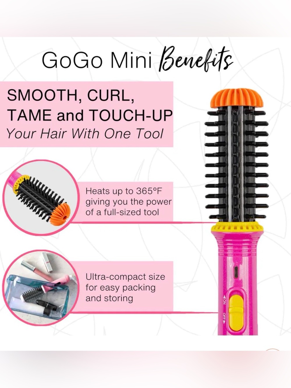 GGO Mini Purple on purple Round Hair Brush Hot Air Styler - Picture 5 of 9